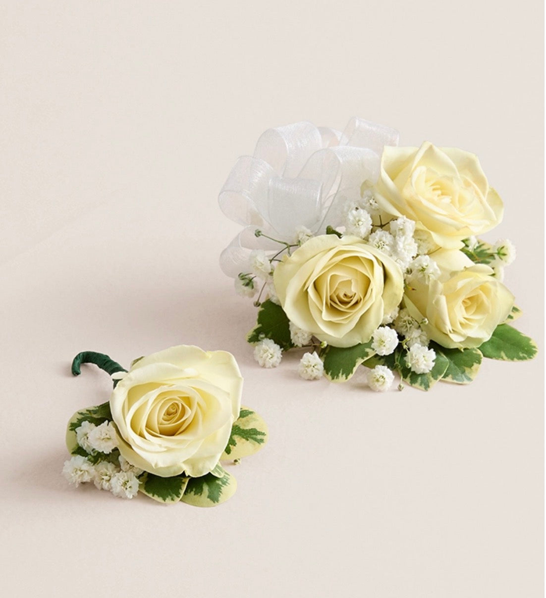 White Rose Corsage & Boutonniere set