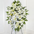 Exquisite Tribute Standing Spray-White Ribbon