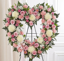 Always Remember Floral Heart Tribute - Pink & White